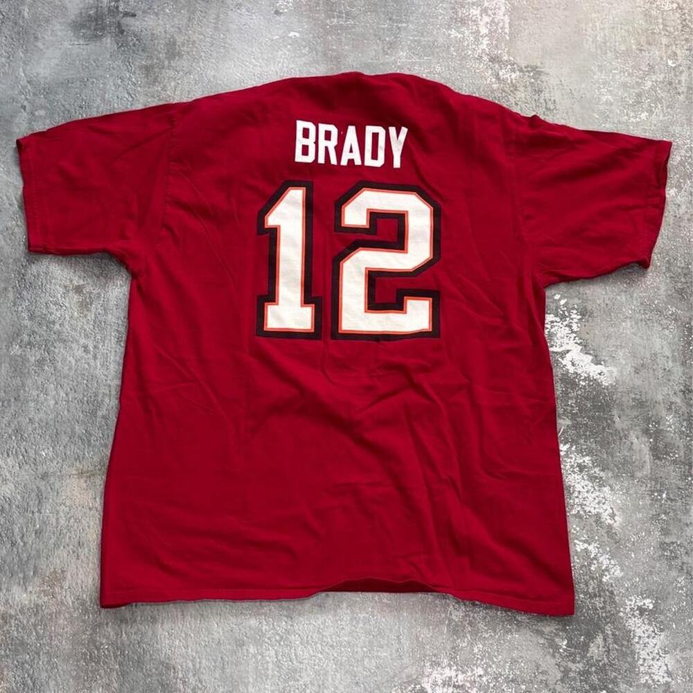 Red NFL Tampa Bay Buccaneers Tom Brady Shirt Jersey #12. Size Large